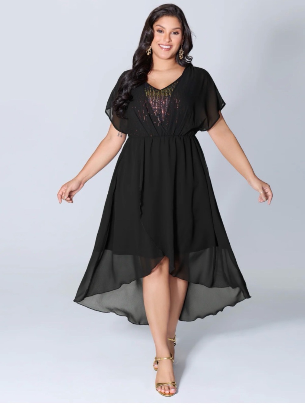 Bloomchic 30 Elegant Black Hi-Low Chiffon Dress with Sequin Bodice